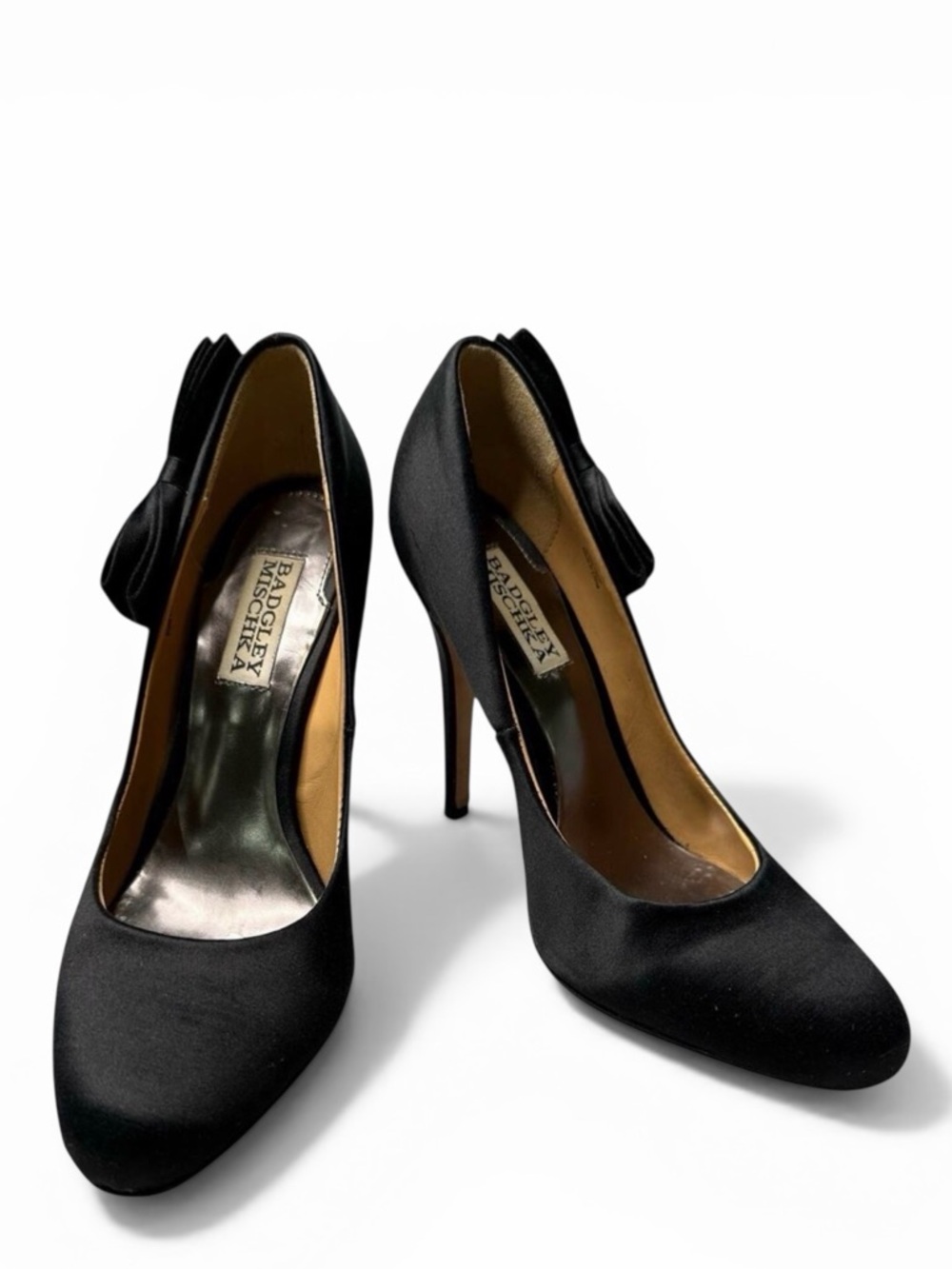 Badgley Mischka Womens 6.5M Black Satin‎ Calton Side Bow Pumps Heels Stilettos